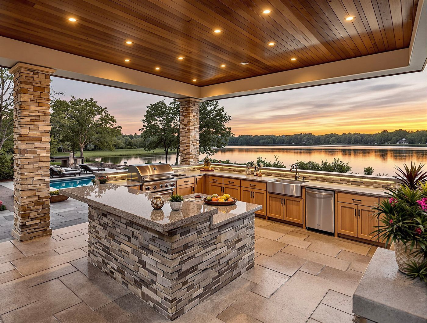 Stone Island Kitchen at Lakeside Sunset