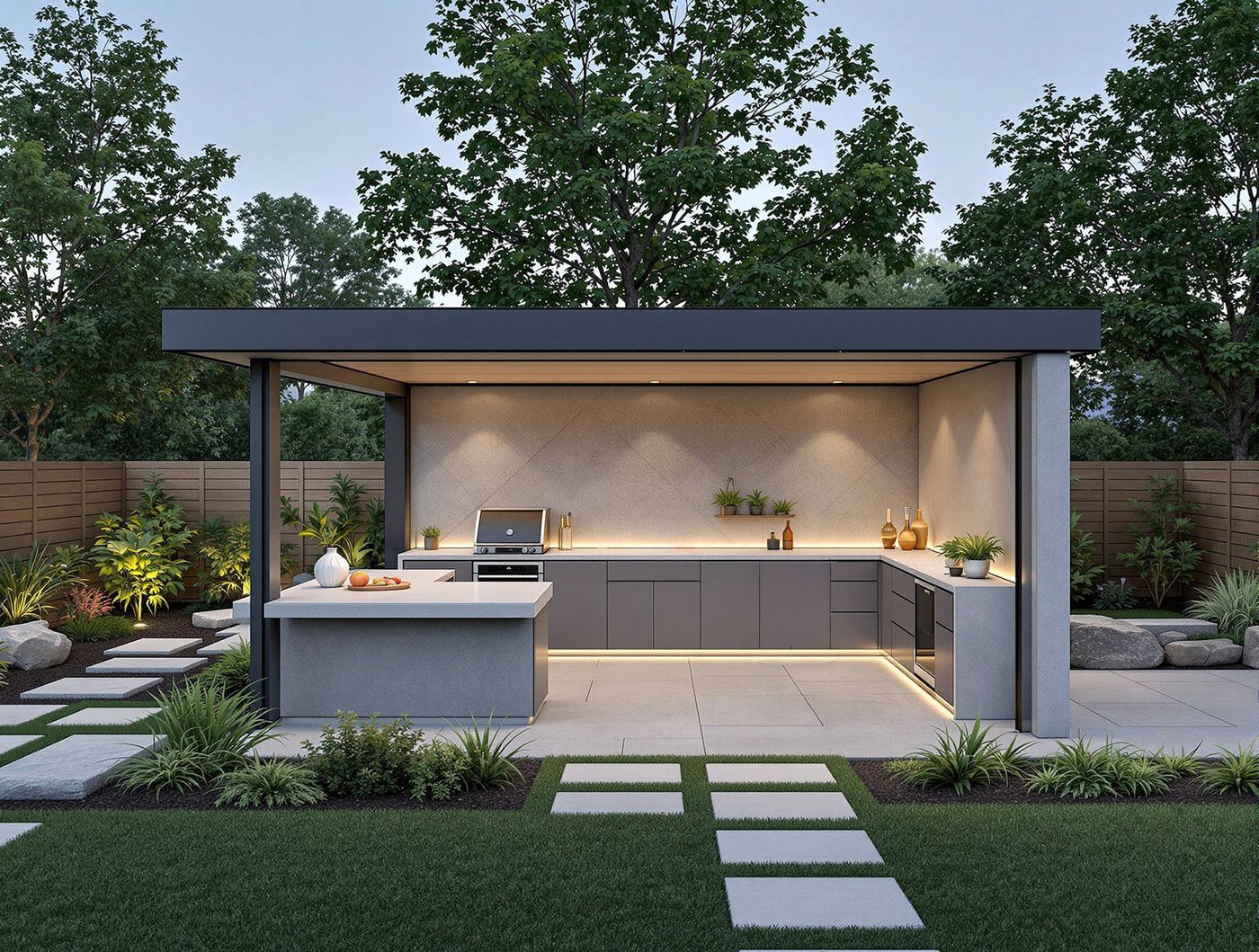Glass-Walled Kitchen with Lakeside View