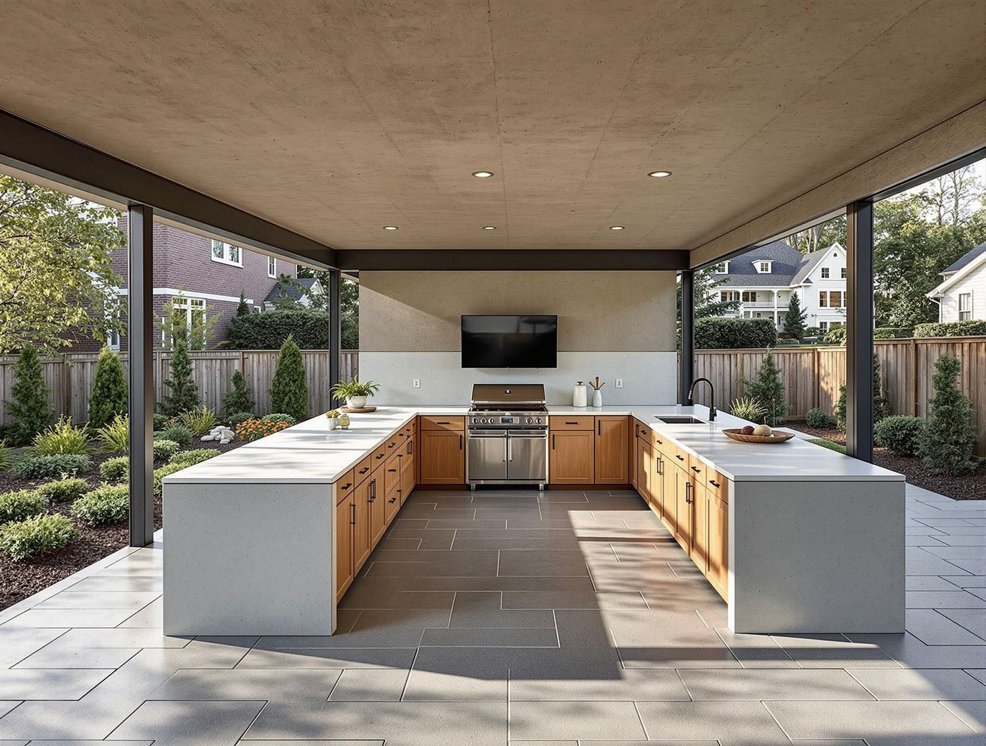 Twin Island Concrete Outdoor Kitchen