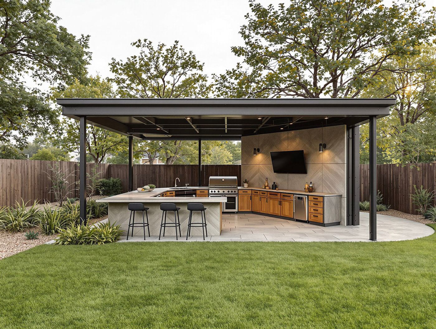 Black Frame Kitchen with Stone Backsplash