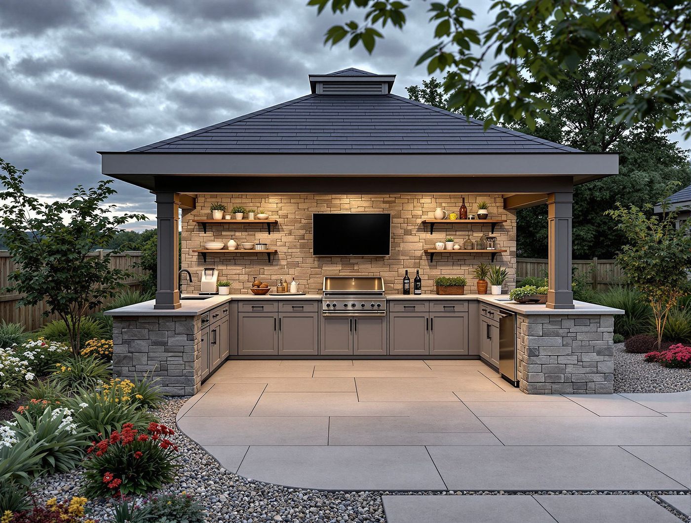 Gray Pavilion Kitchen with Cupola Roof