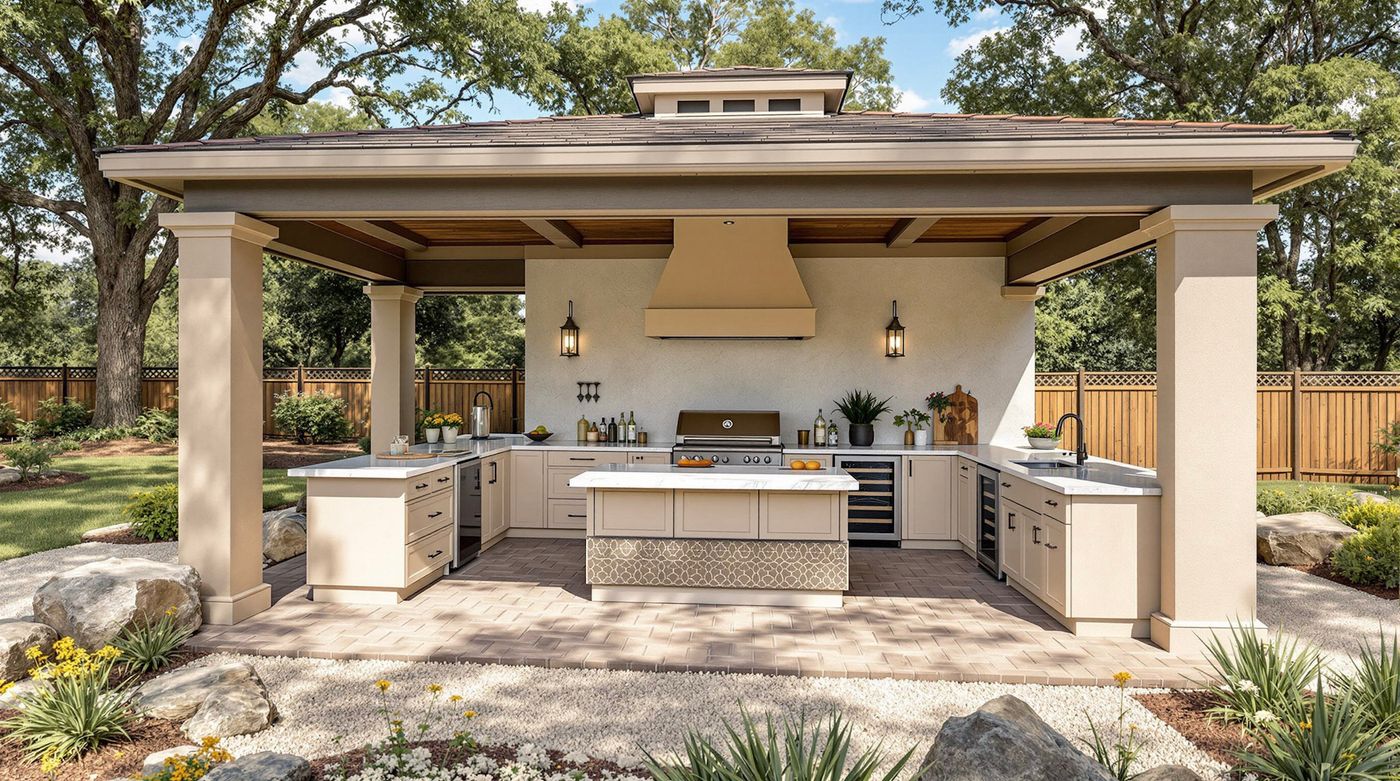 Stucco Cupola Kitchen with Mosaic Tile Island