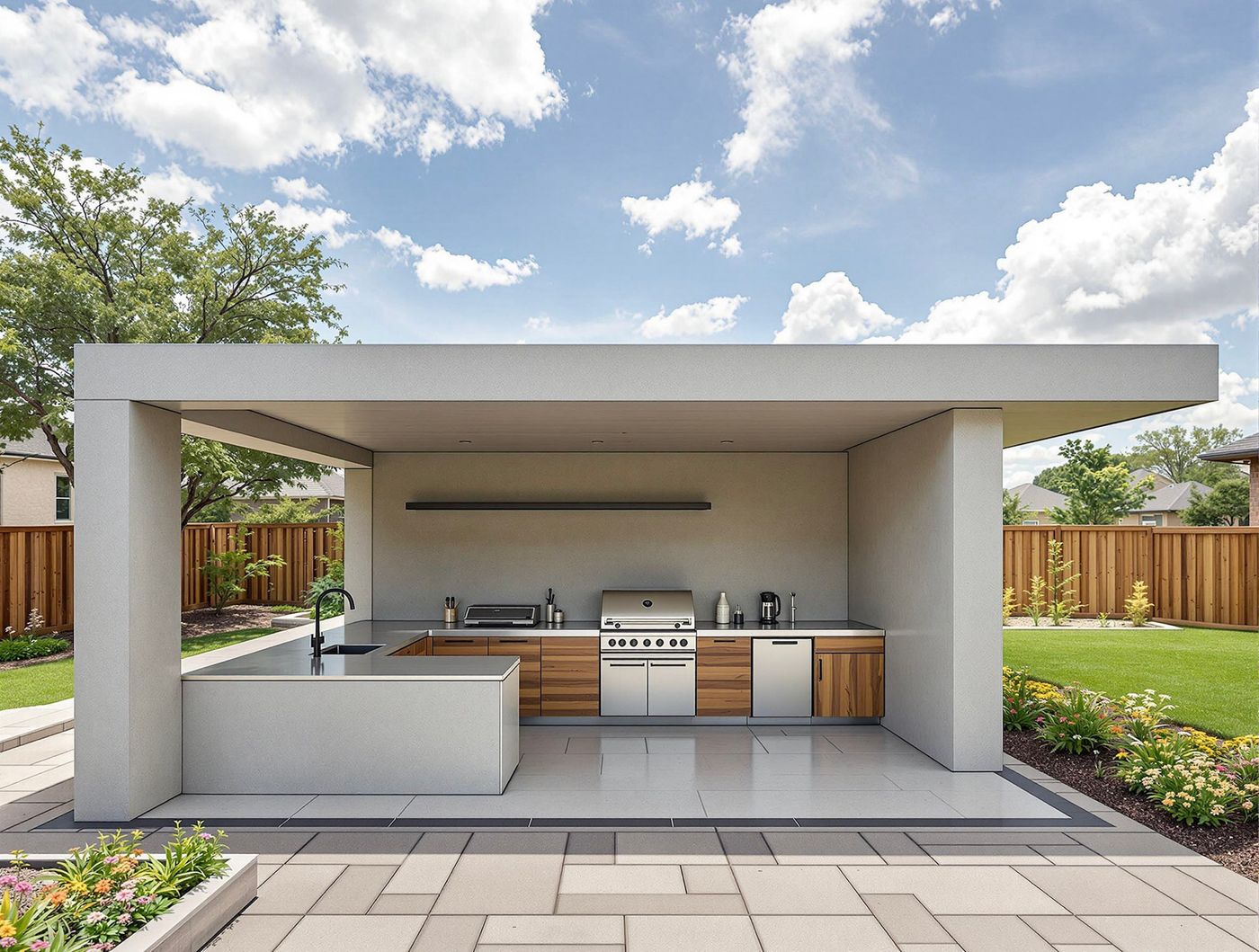 Minimalist Concrete Pavilion with Wood Accents