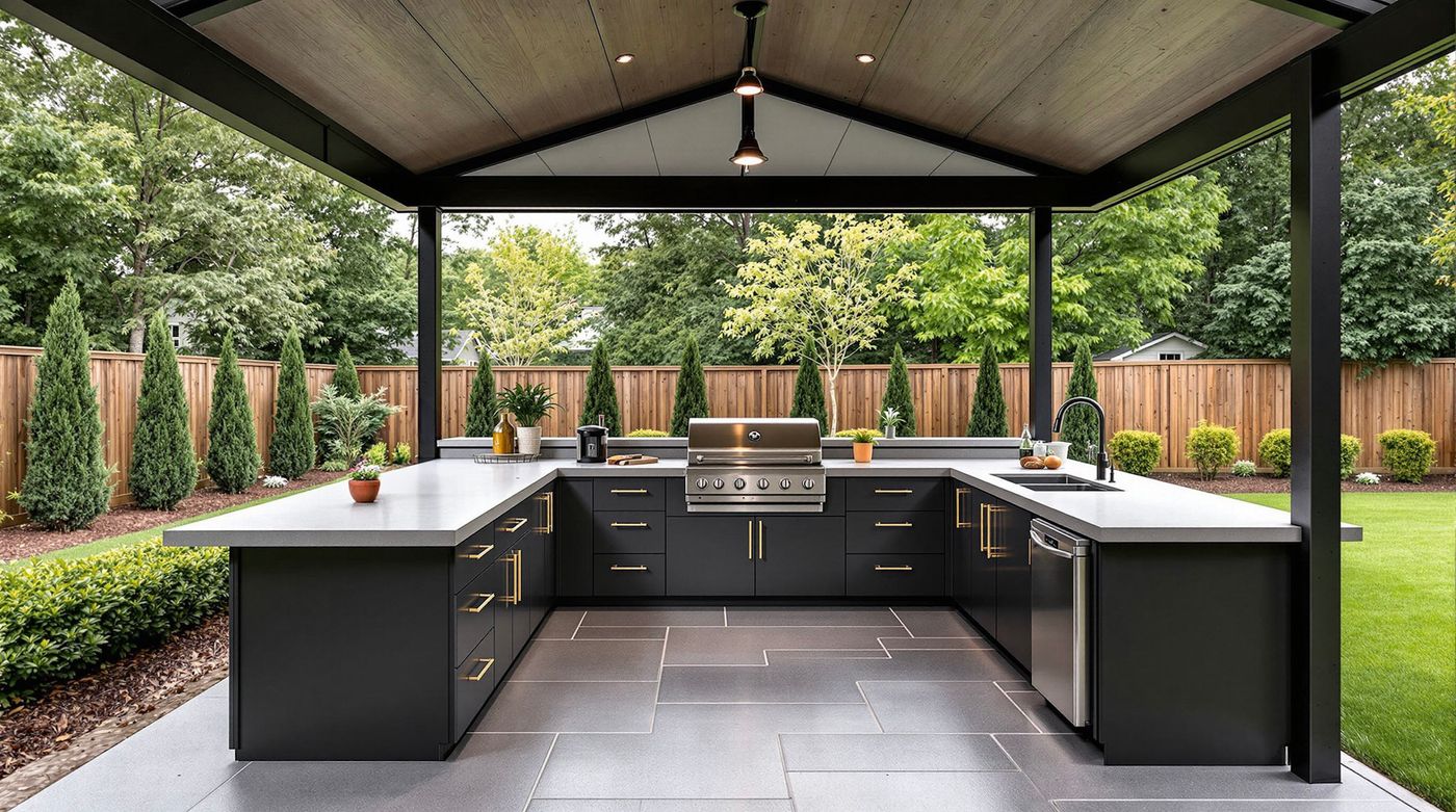 Black Cabinet Kitchen with Brass Hardware