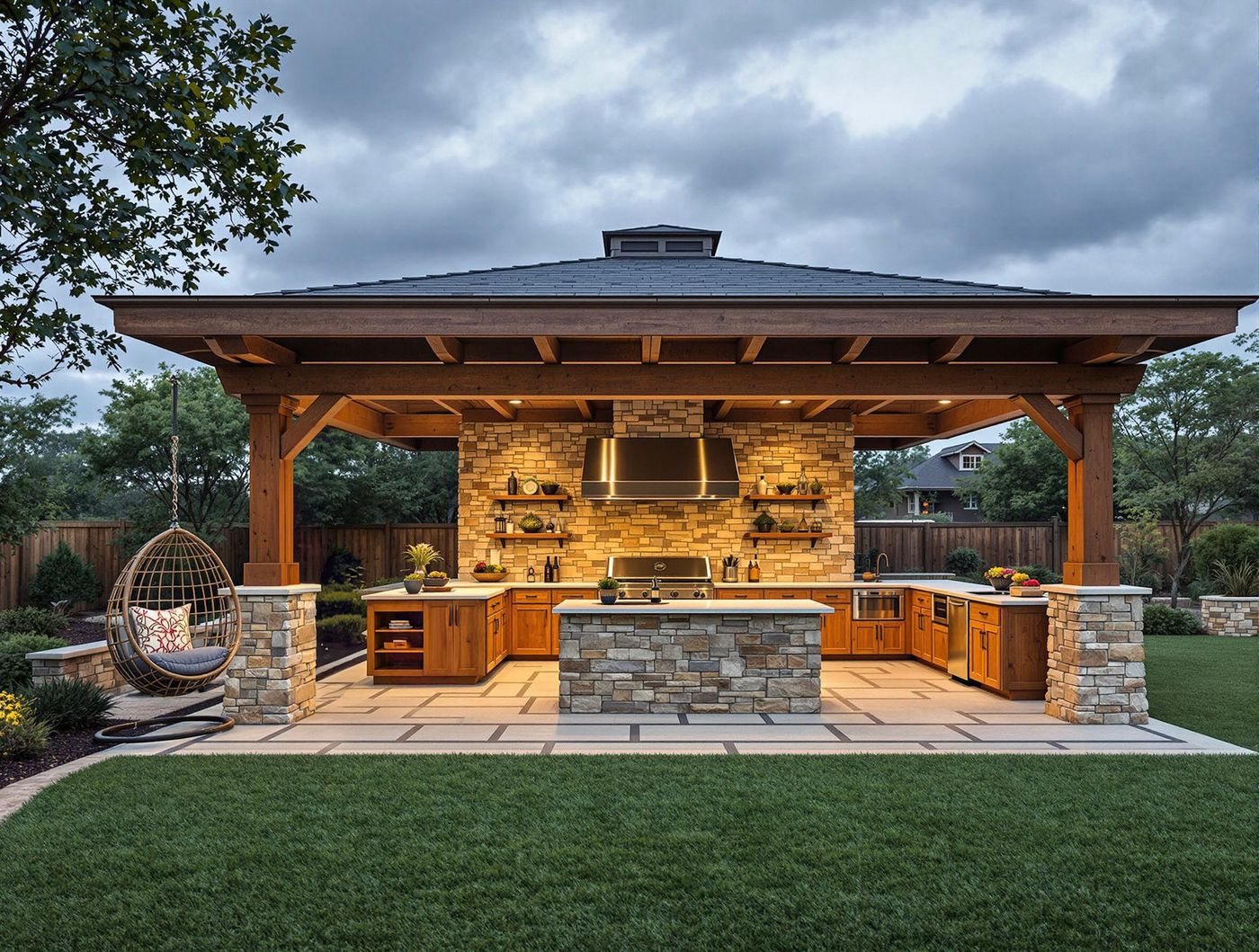 Gable Roof Kitchen with Hanging Egg Chair