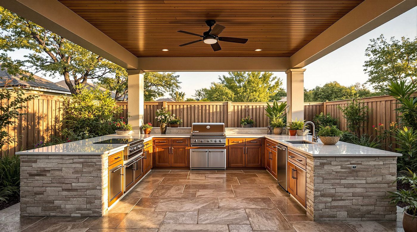 Alfresco Kitchen with Warm Wood Ceiling