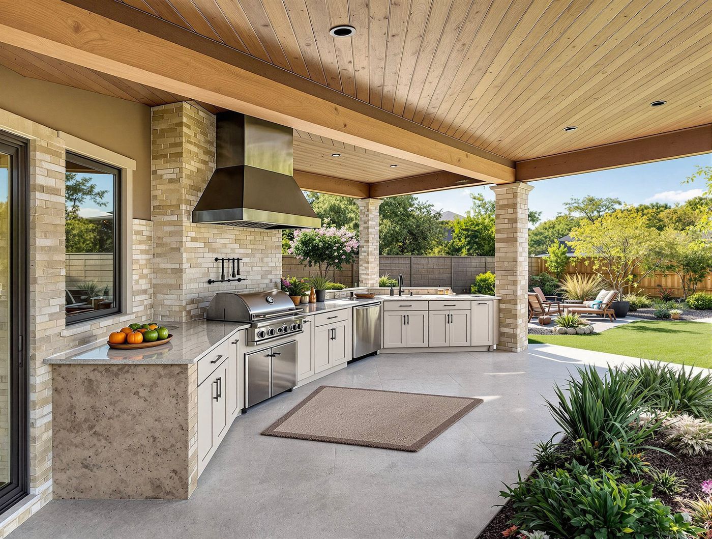 Brick Pillar Kitchen with Stainless Hood