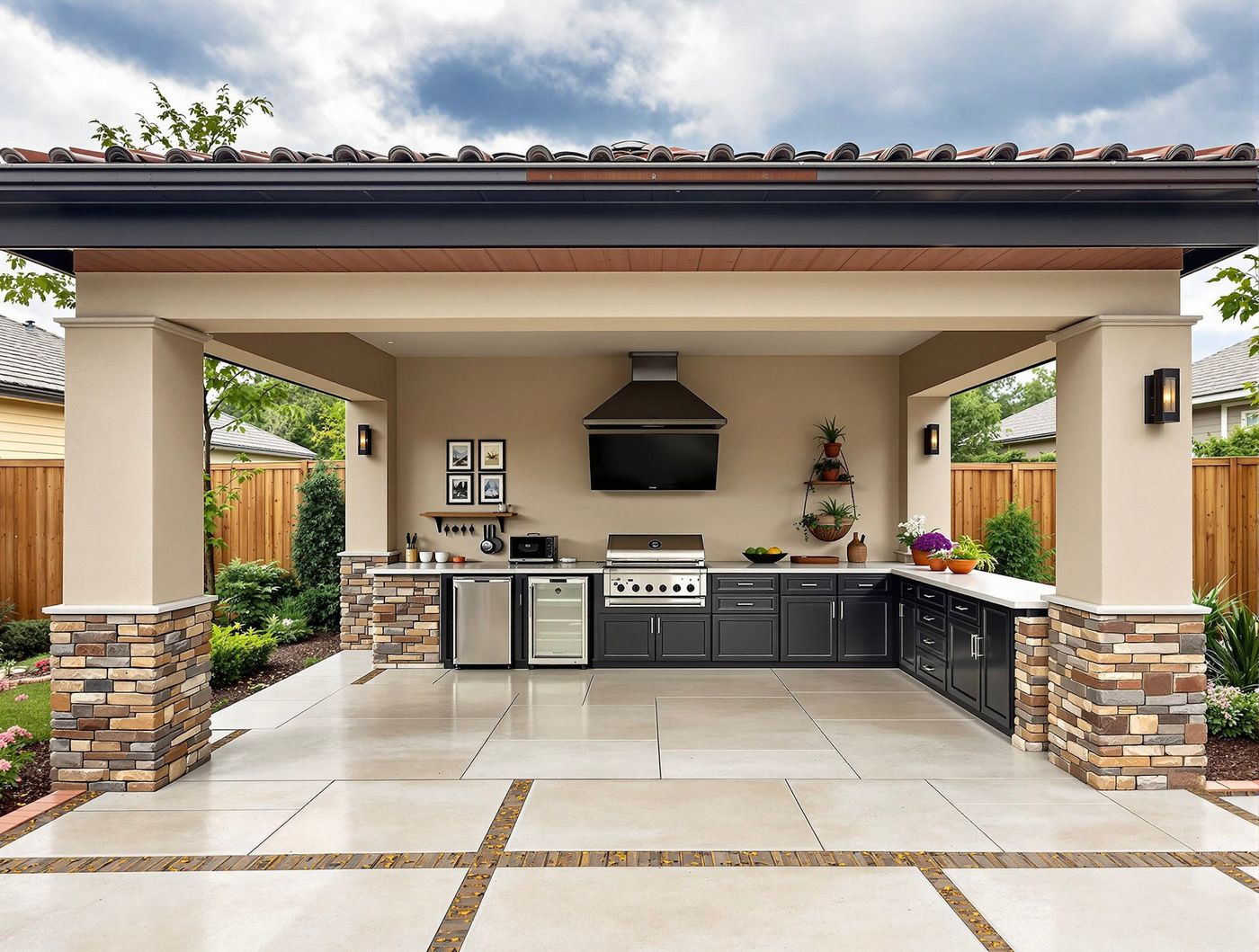 Terracotta Roof Kitchen with Dark Cabinetry