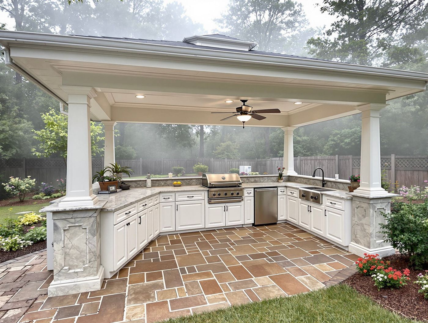 White Hip Roof Kitchen in Morning Mist