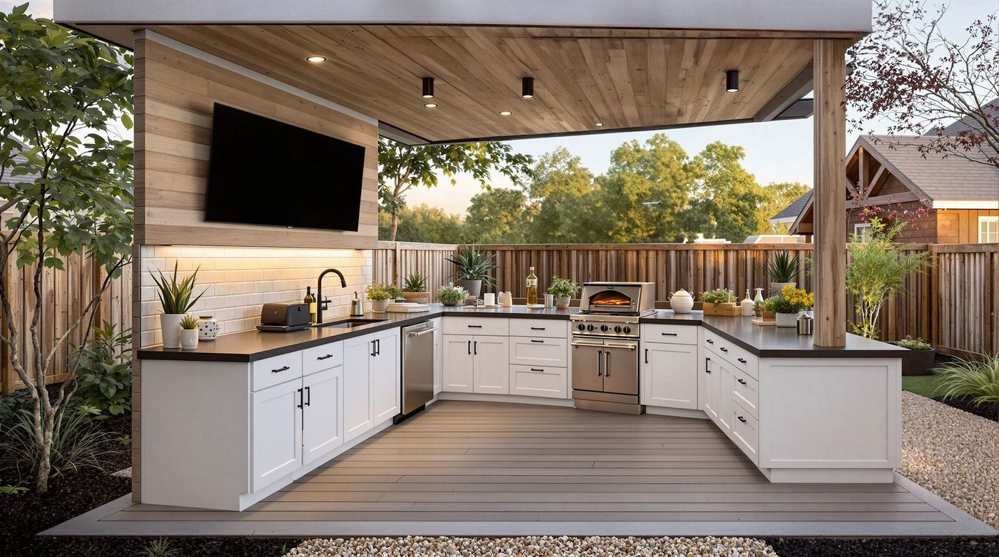 Wood Shiplap Kitchen with Wall-Mounted TV