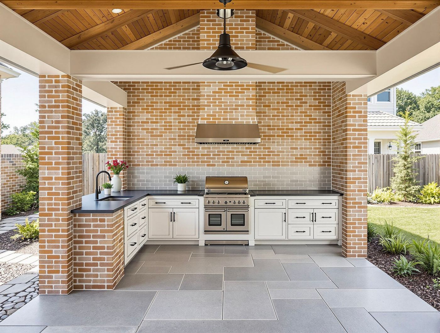 Brick Backsplash Kitchen with Double Oven