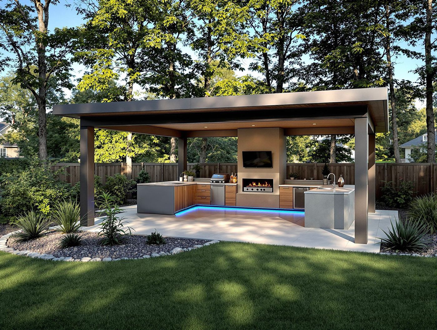 Modern Kitchen with Blue LED Toe-Kick Lighting