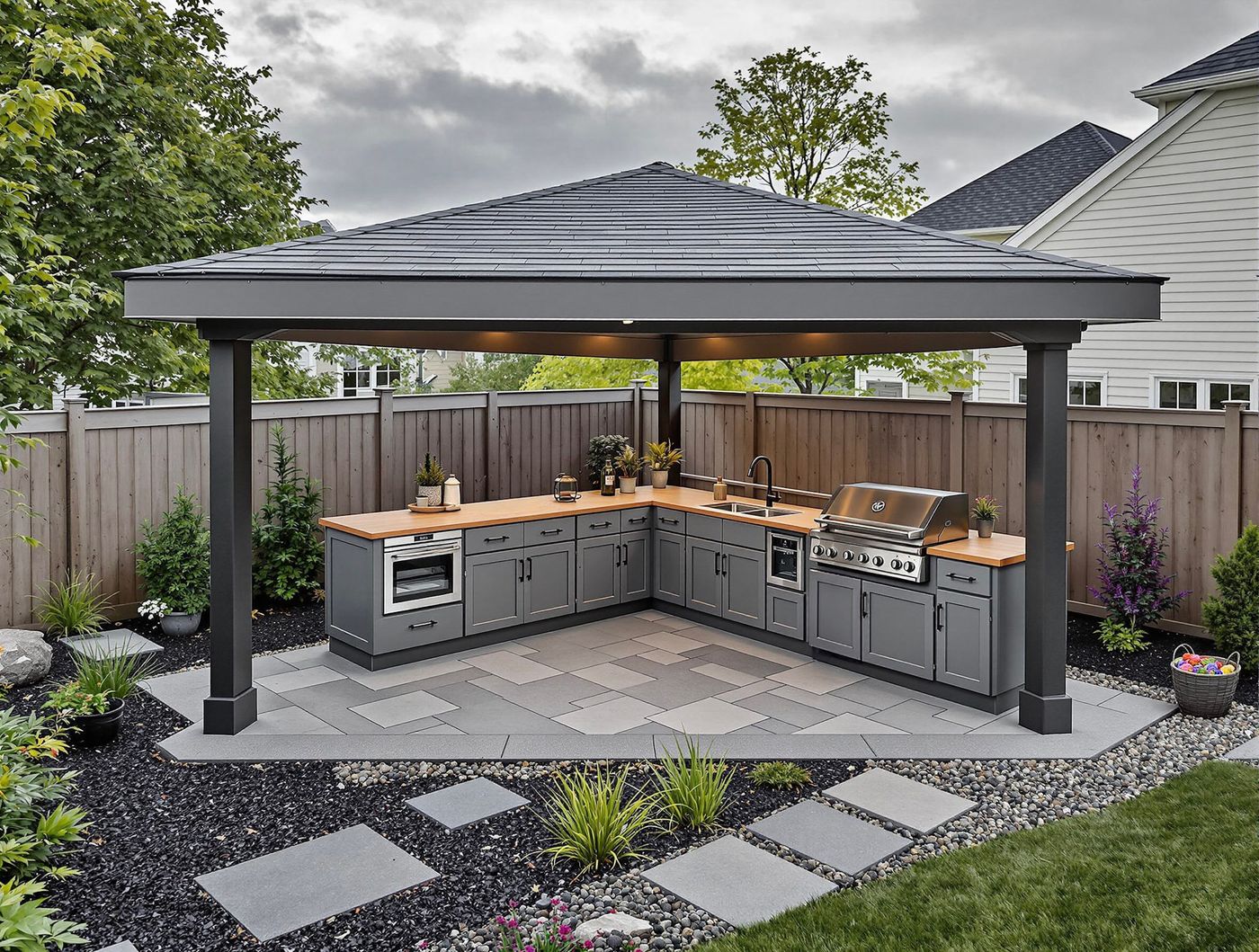 Hip Roof Kitchen with Wood Countertops