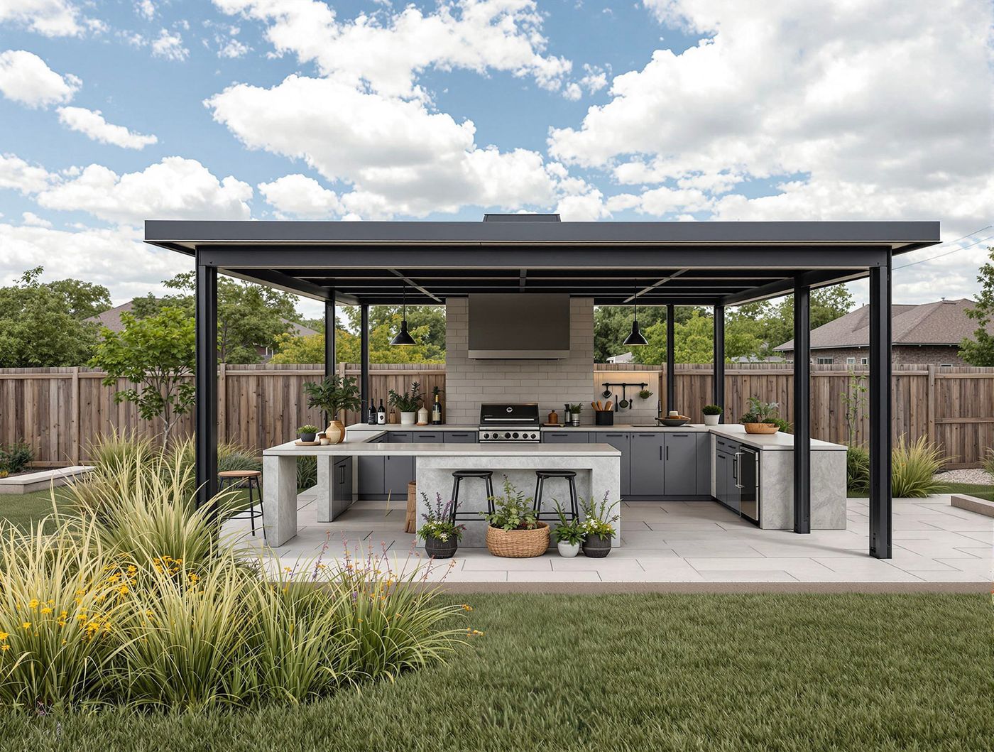 Black Frame Kitchen with Concrete Countertops