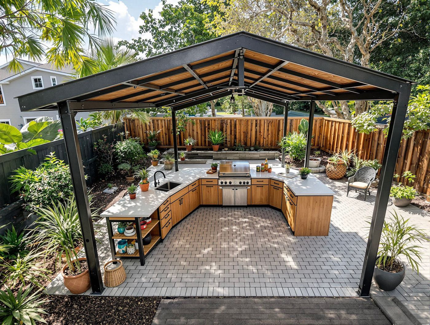 Gabled Pavilion Kitchen with Slatted Roof