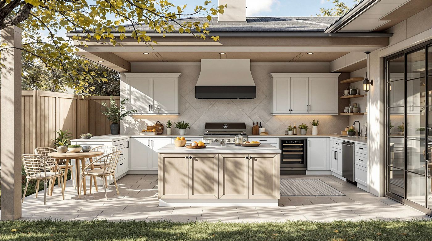 White Farmhouse Kitchen with Wood Range Hood