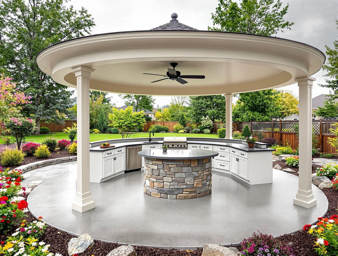 Round Domed Pavilion Kitchen with Stone Island