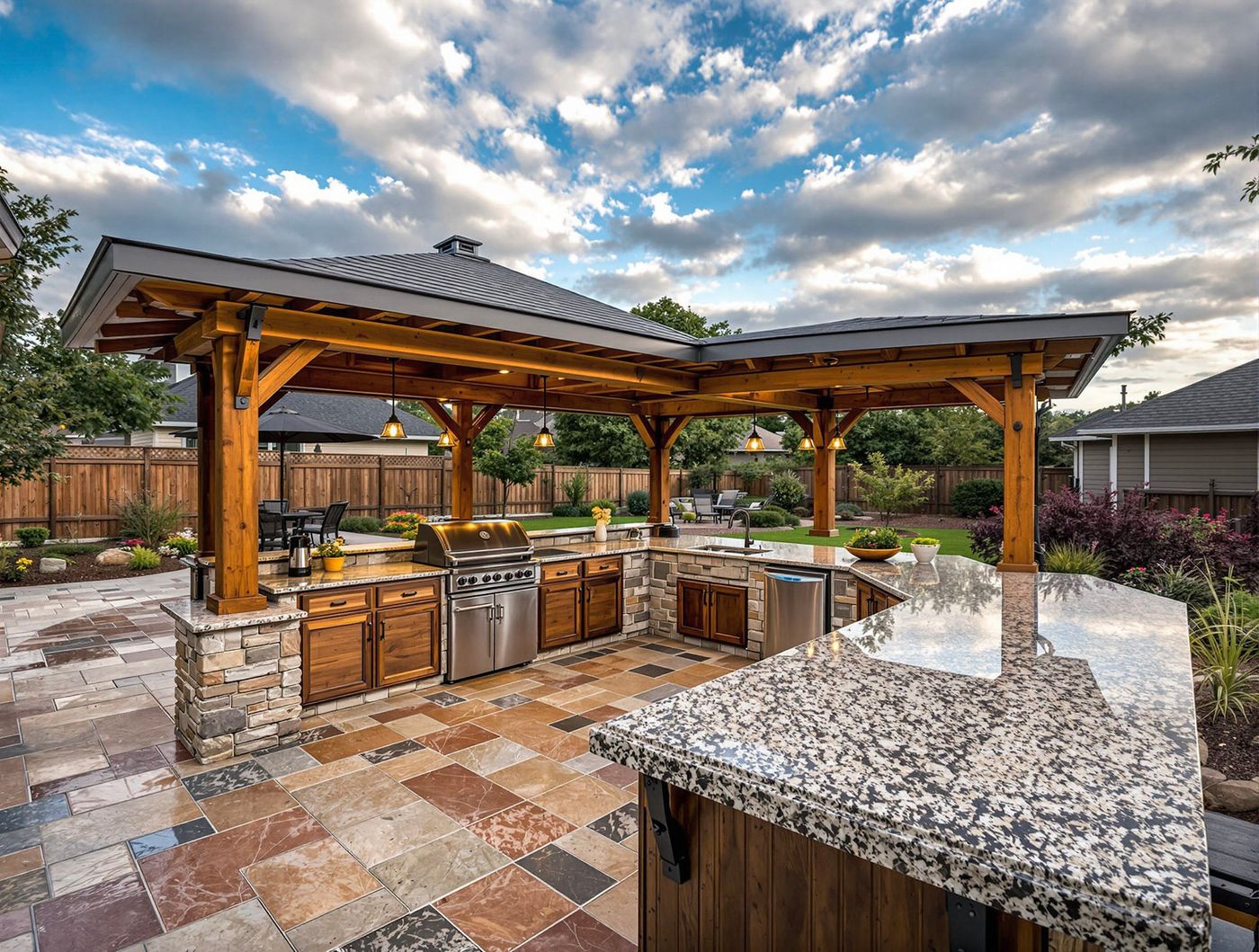 Timber Pavilion Kitchen with Stone Island