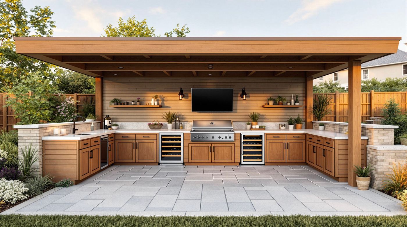 Wood Pavilion Kitchen with Wine Fridges