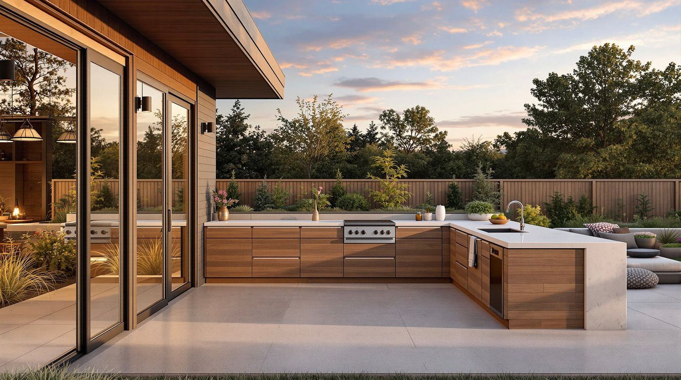 Walnut Kitchen with Glass Sliding Doors