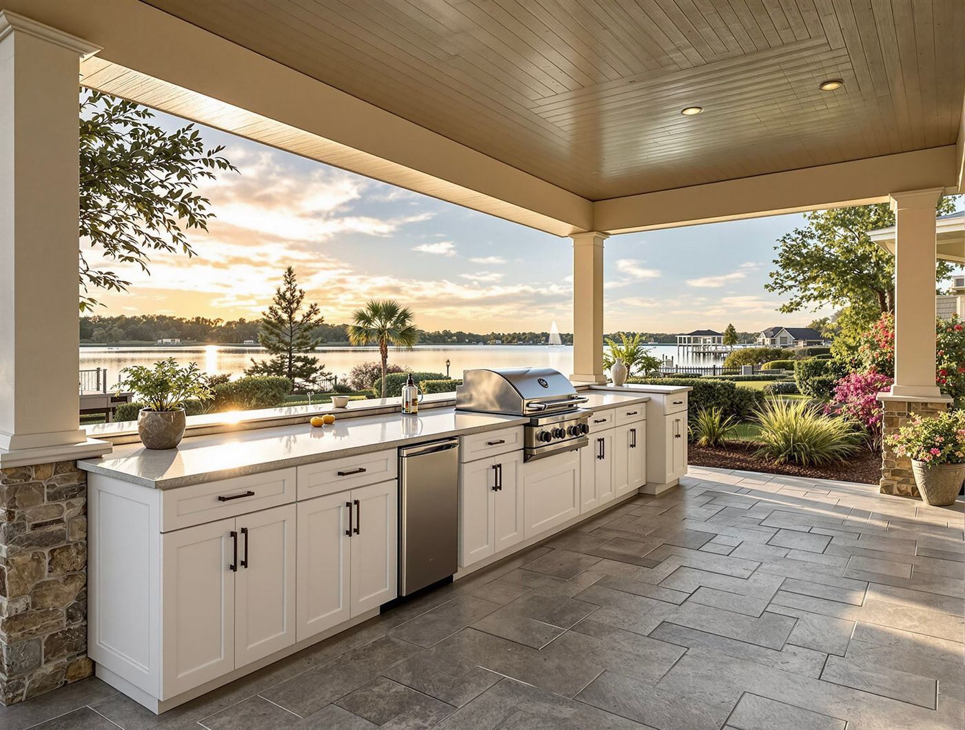 Waterfront Kitchen with White Cabinetry