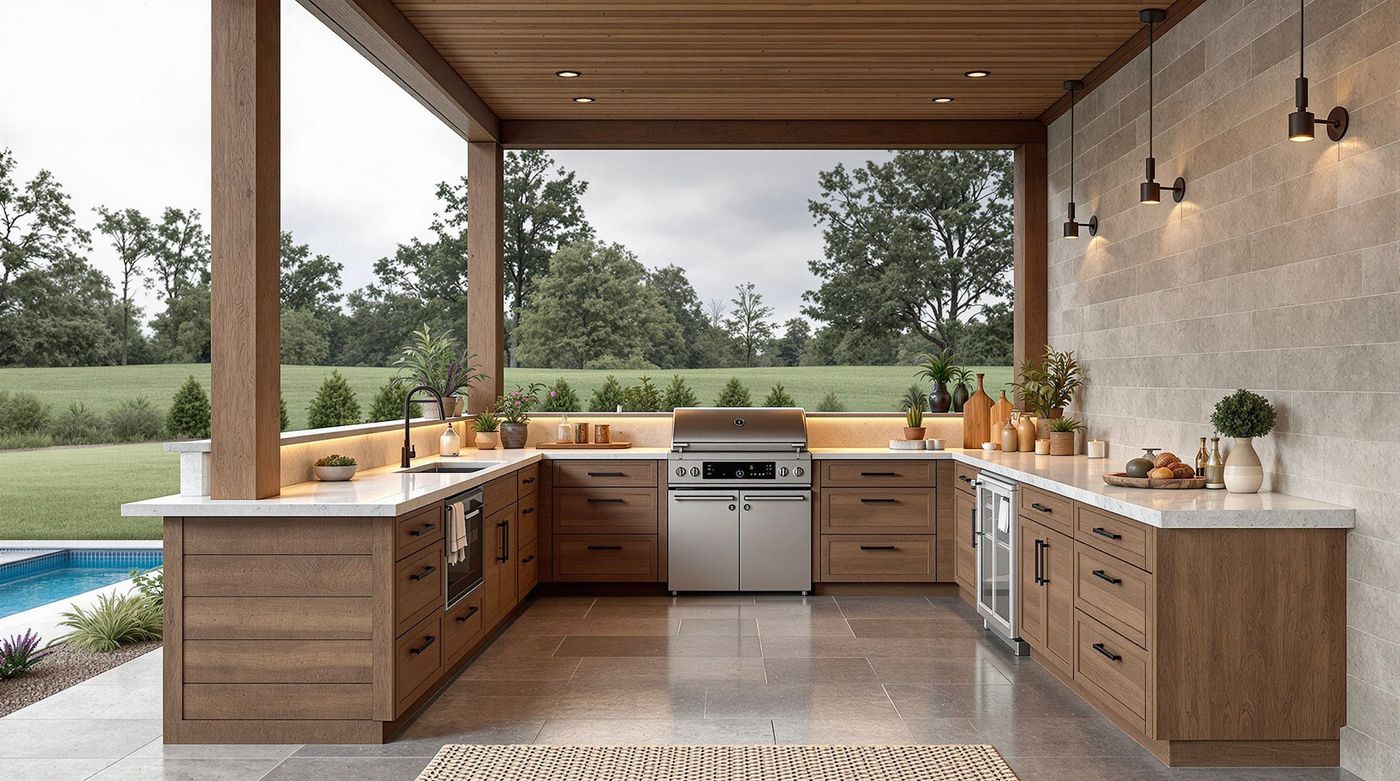 Timber-Framed Kitchen with Wall Sconces