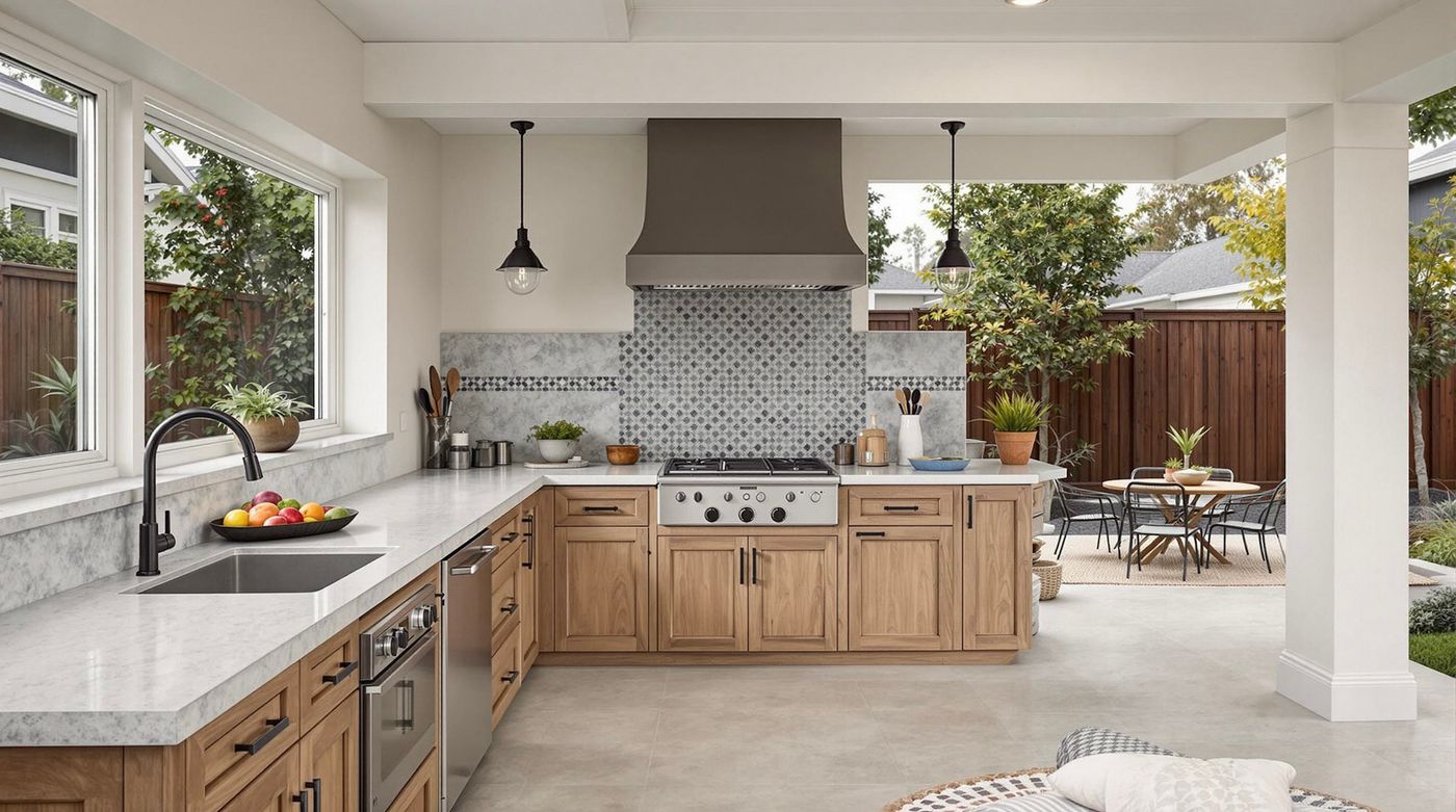 Farmhouse Kitchen with Mosaic Tile Backsplash
