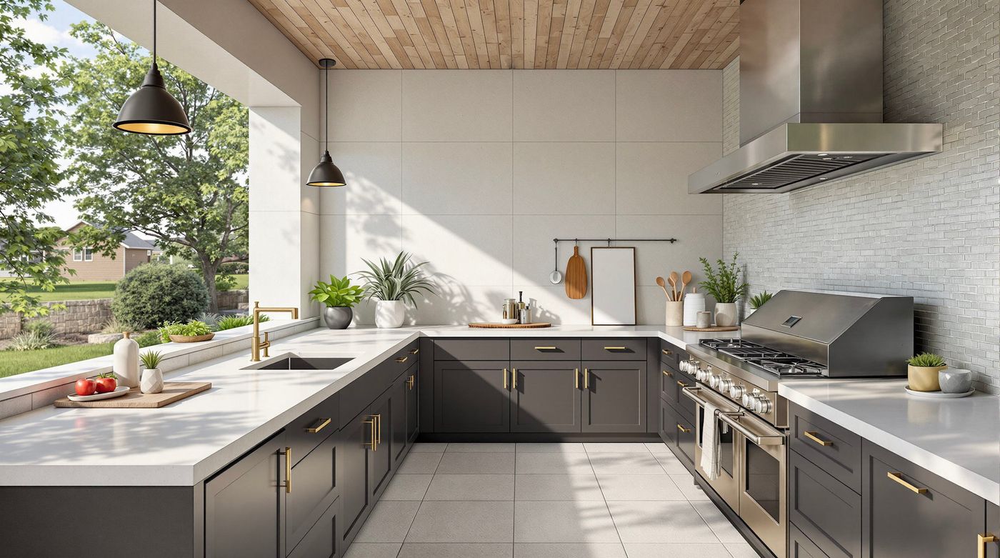 Charcoal Kitchen with Brass Faucet