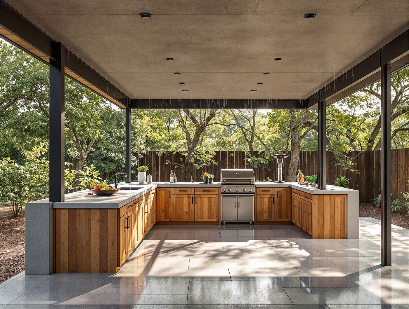 Concrete Kitchen with Wood Cabinetry