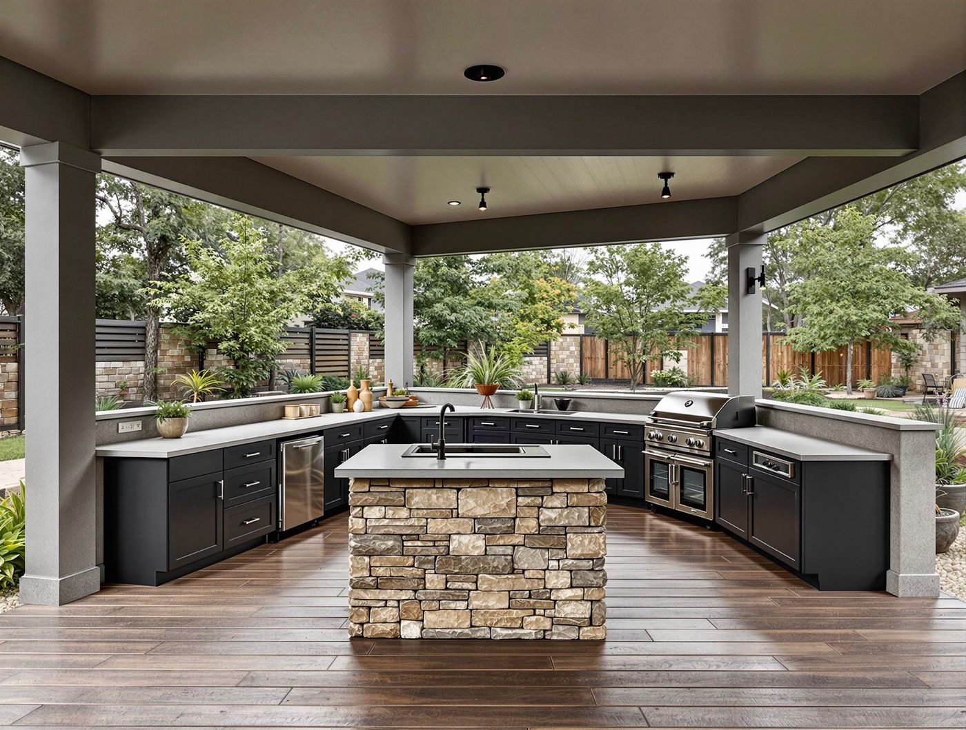 Dark Cabinet Kitchen with Stone Island