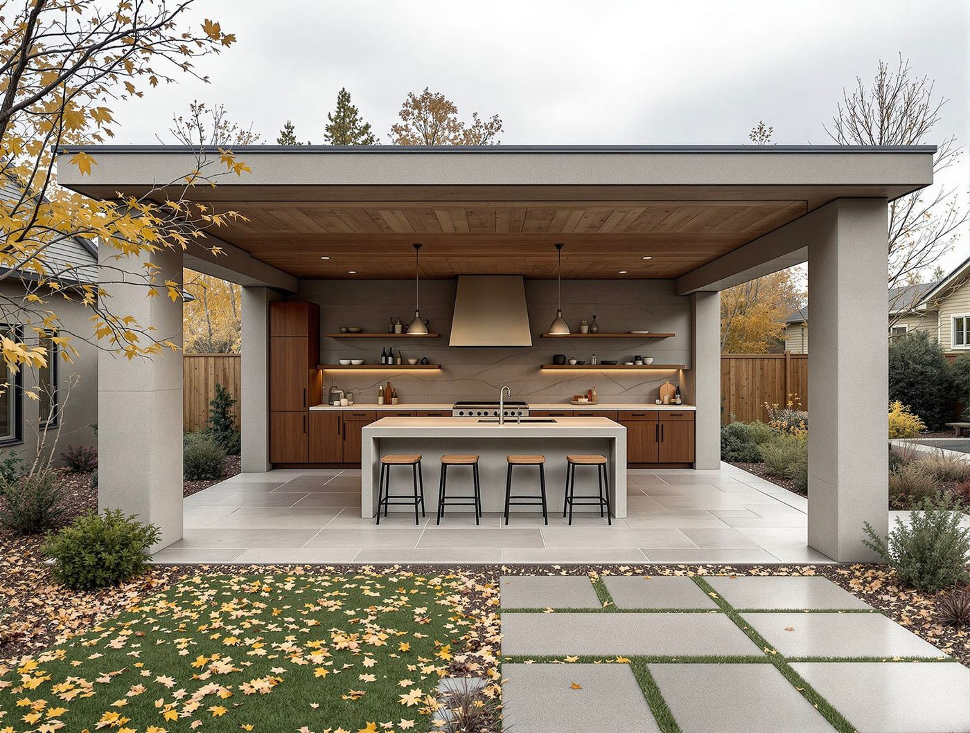 Contemporary Kitchen Pavilion with Pendant Lights