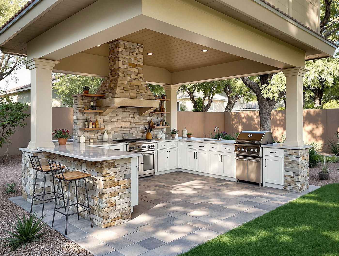 White Cabinet Kitchen with Stone Hood