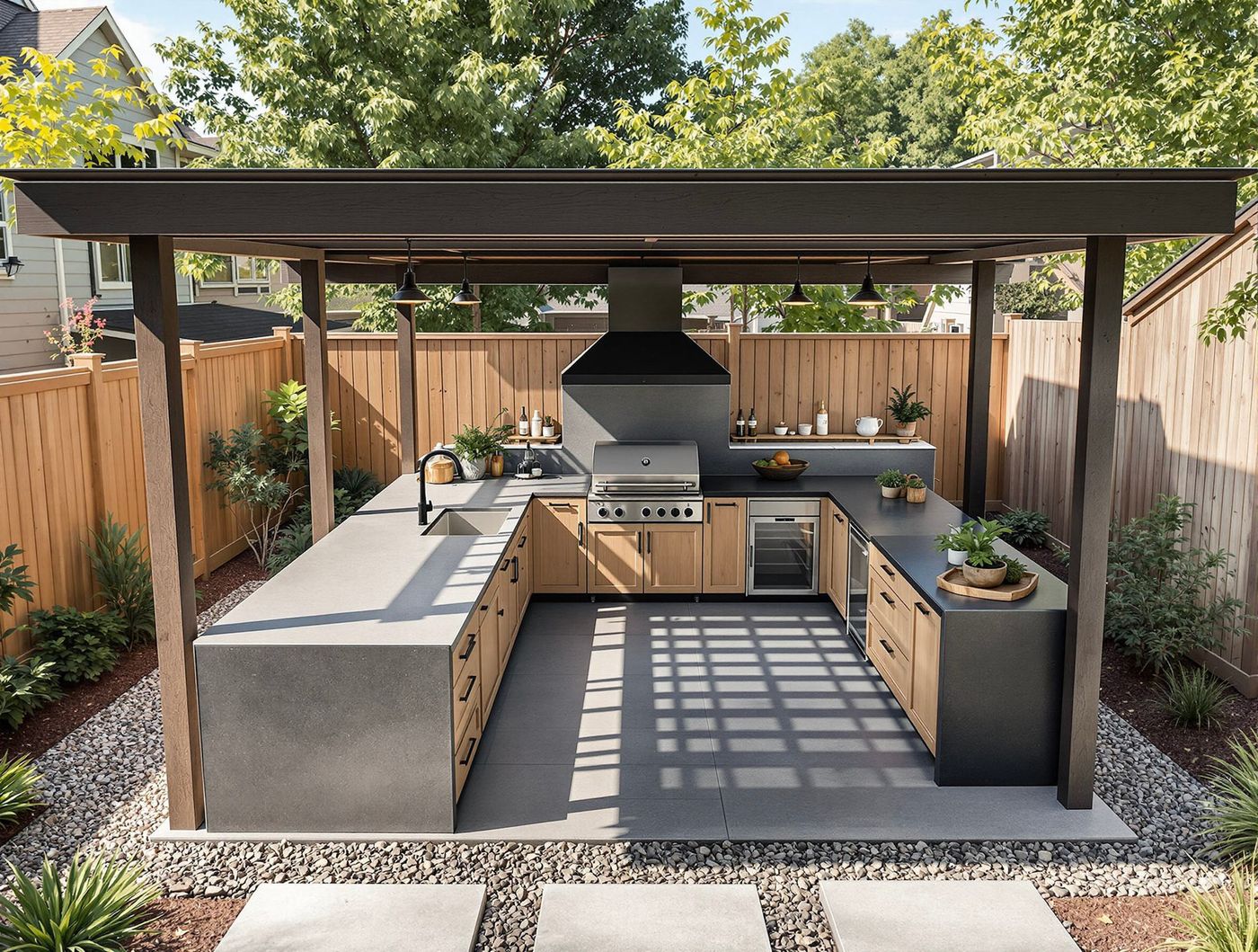 Black Steel Kitchen with Concrete Counters