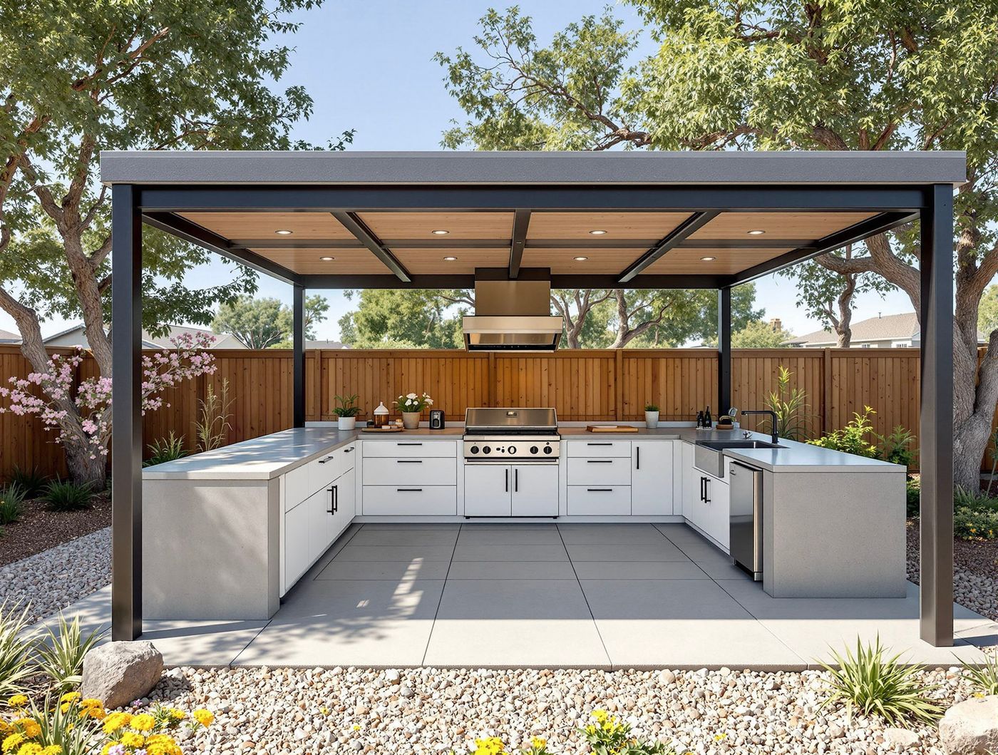Modern Black Steel Kitchen with White Cabinetry