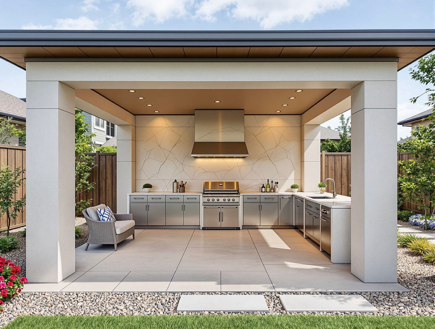 Minimalist White Stucco Kitchen Pavilion