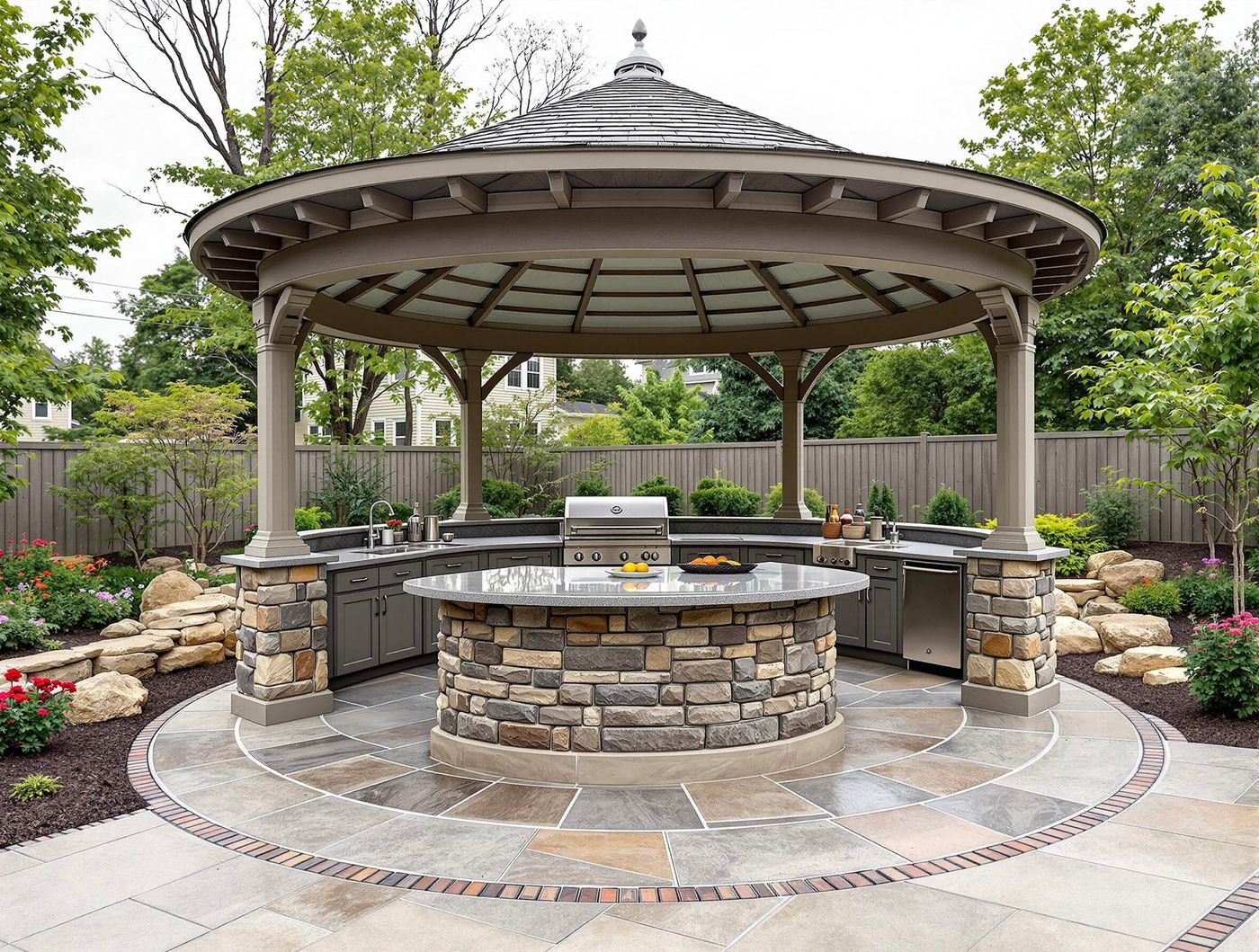 Round Gazebo Kitchen with Stone Island