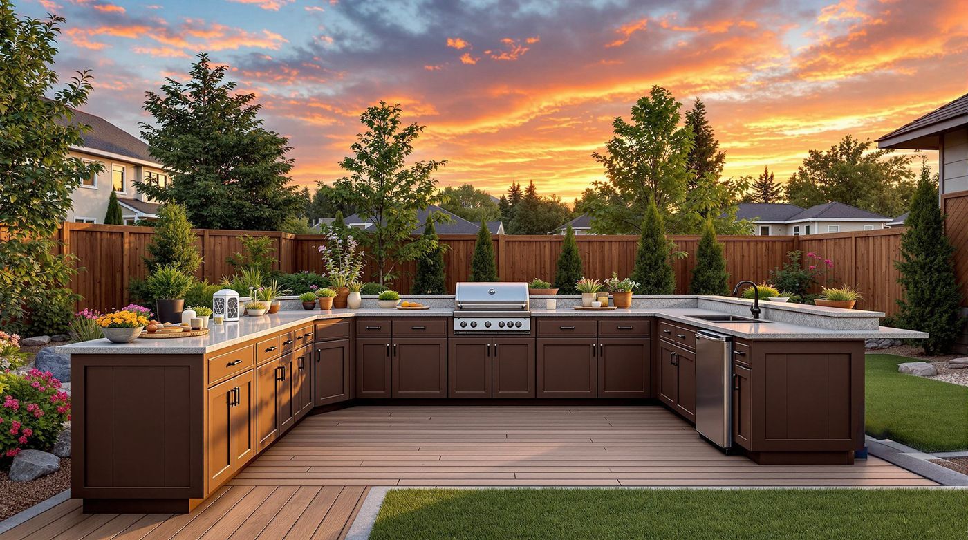 Brown Cabinet Kitchen Under Sunset Sky