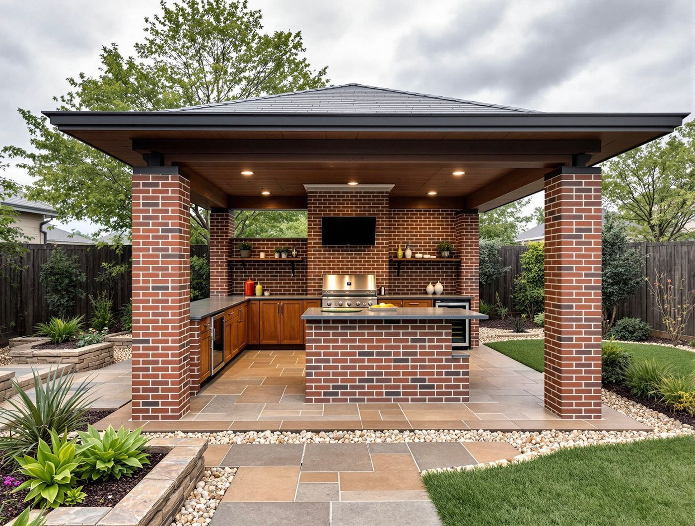 Red Brick Kitchen Pavilion with TV