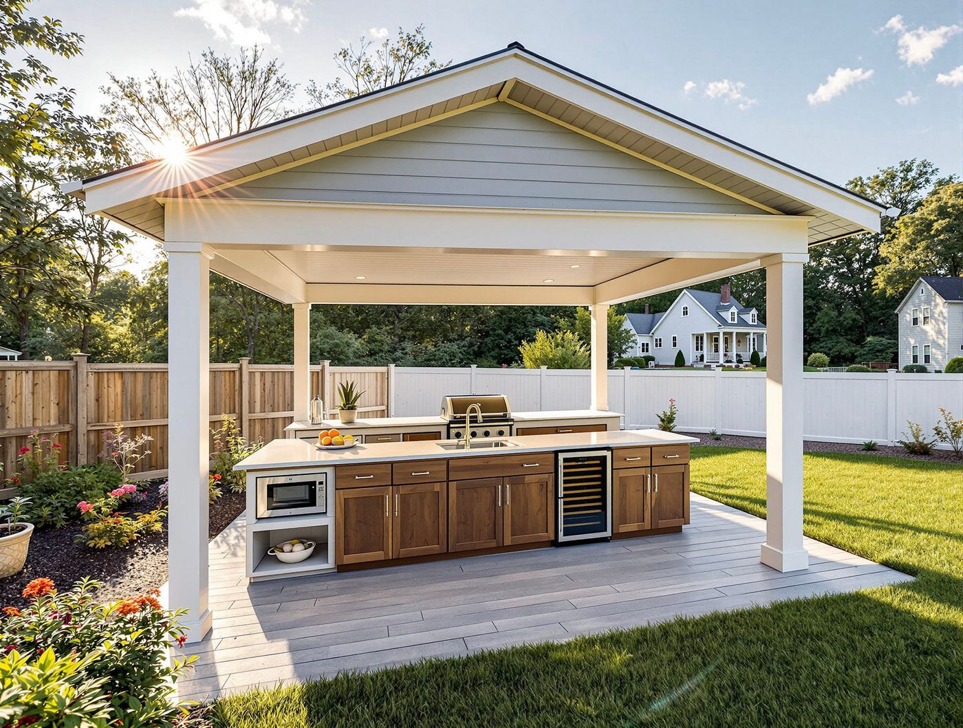 White Gable Kitchen with Sunburst Backdrop