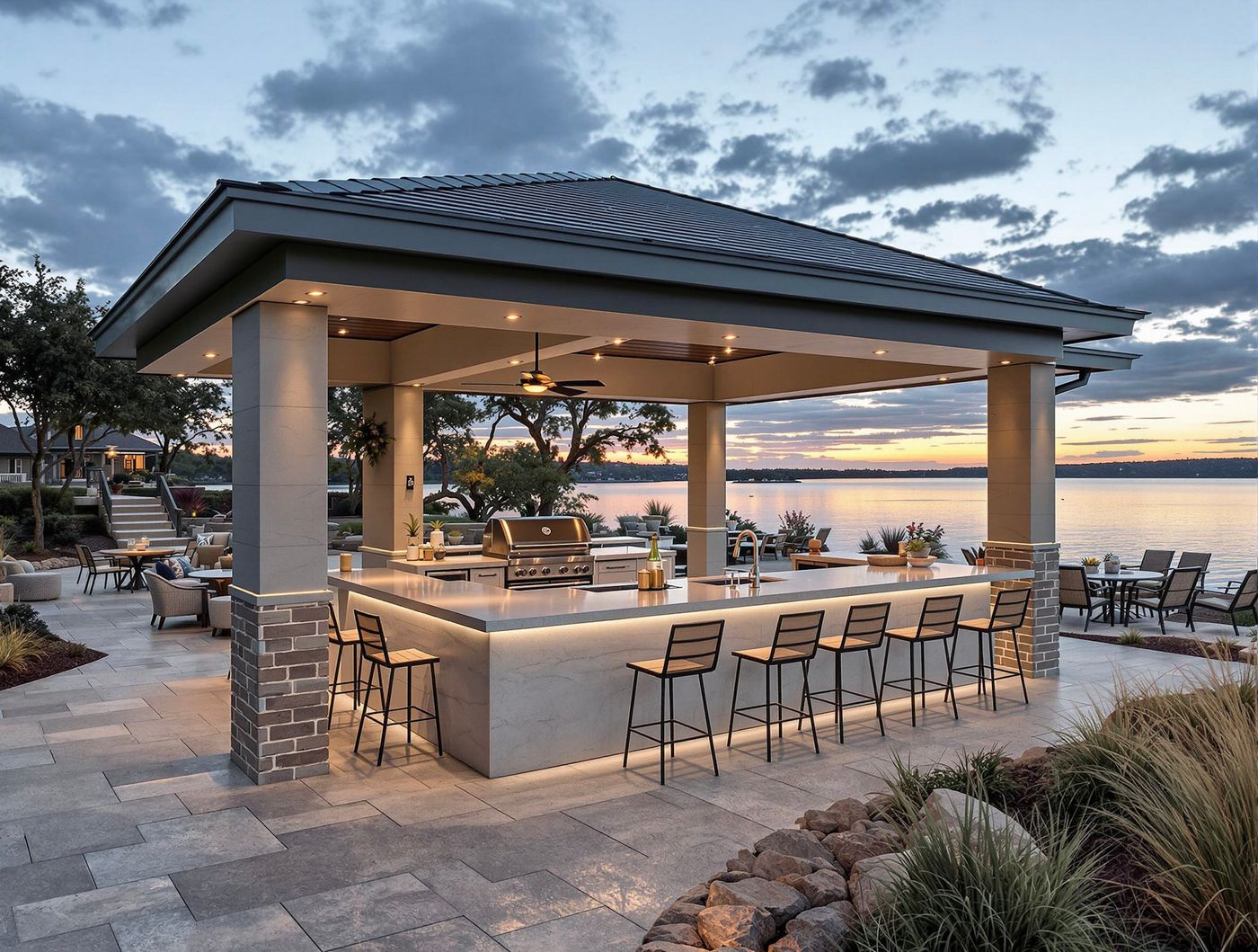 Lakeside Kitchen Bar with Sunset View