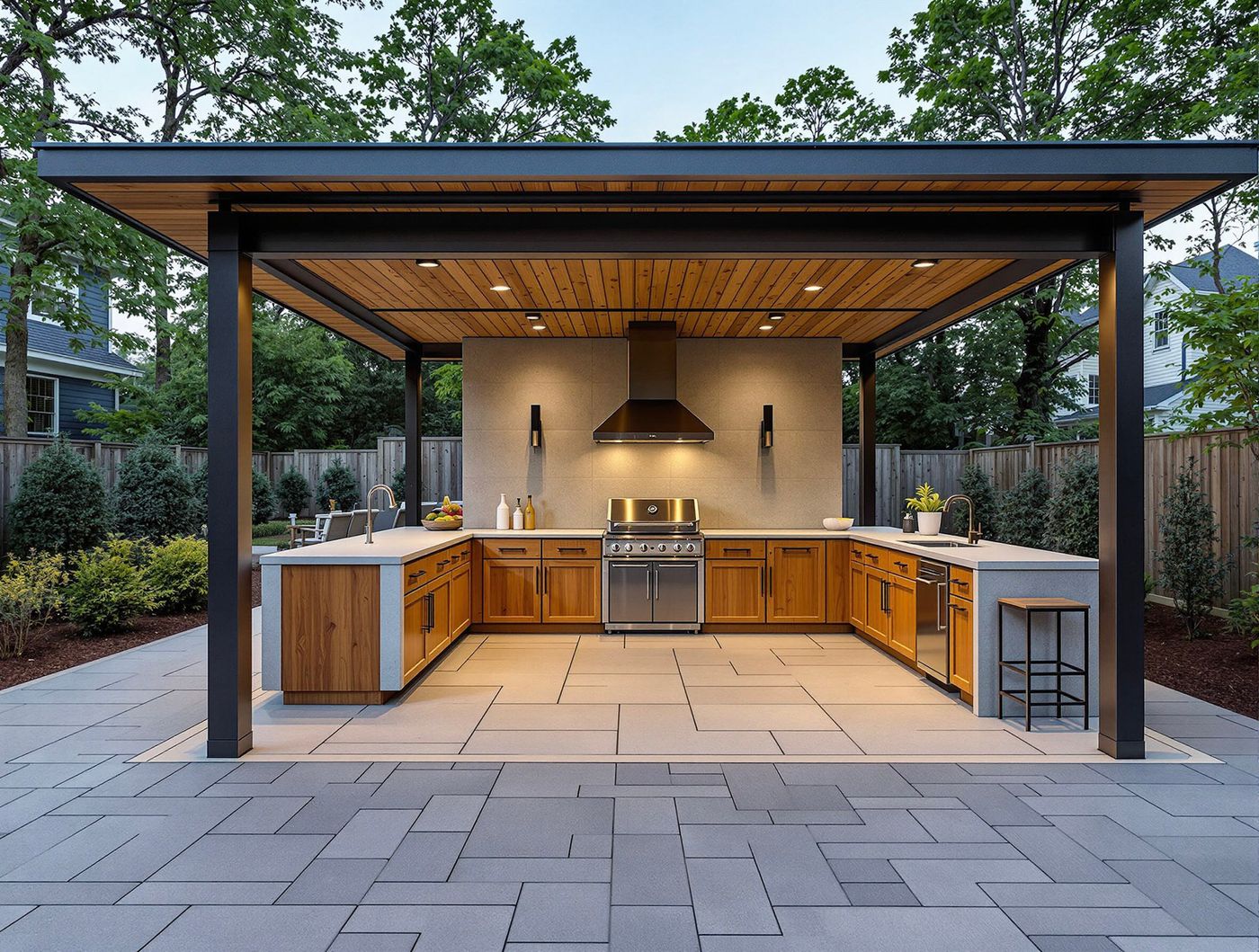 Black-Frame Kitchen with Wood Cabinetry