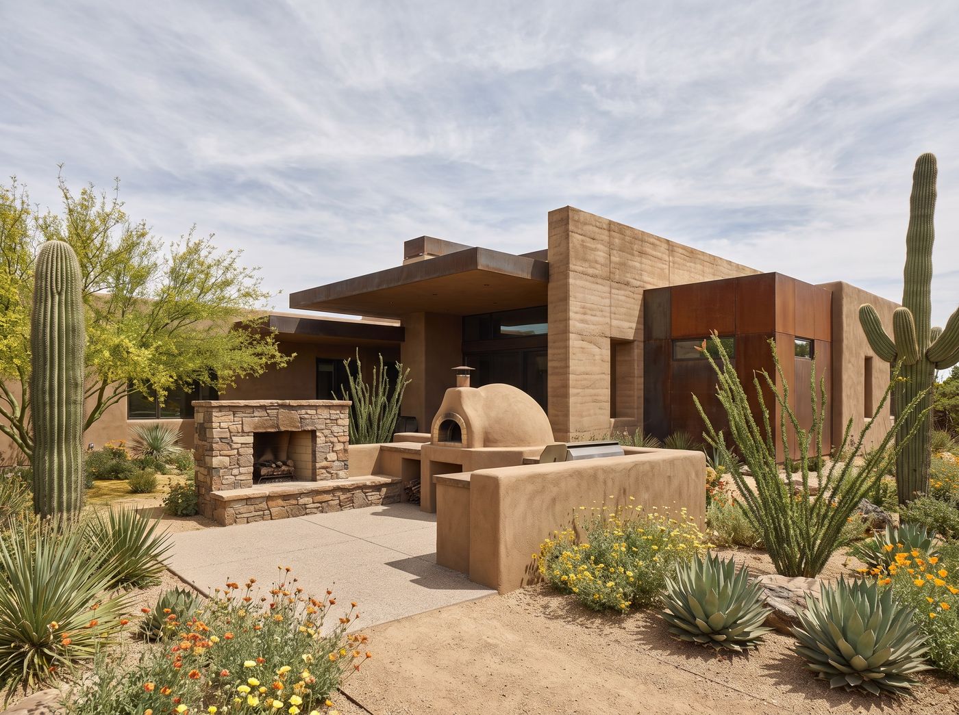 Adobe Outdoor Kitchen with Pizza Oven