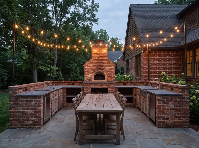 Brick Kitchen Featuring Built-In Pizza Oven