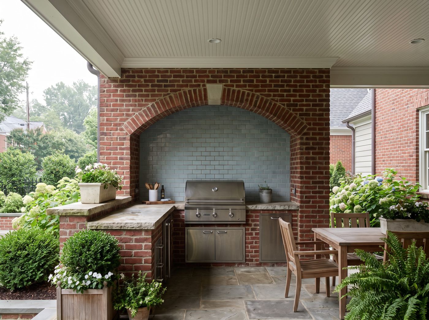Covered Brick Arch Outdoor Kitchen