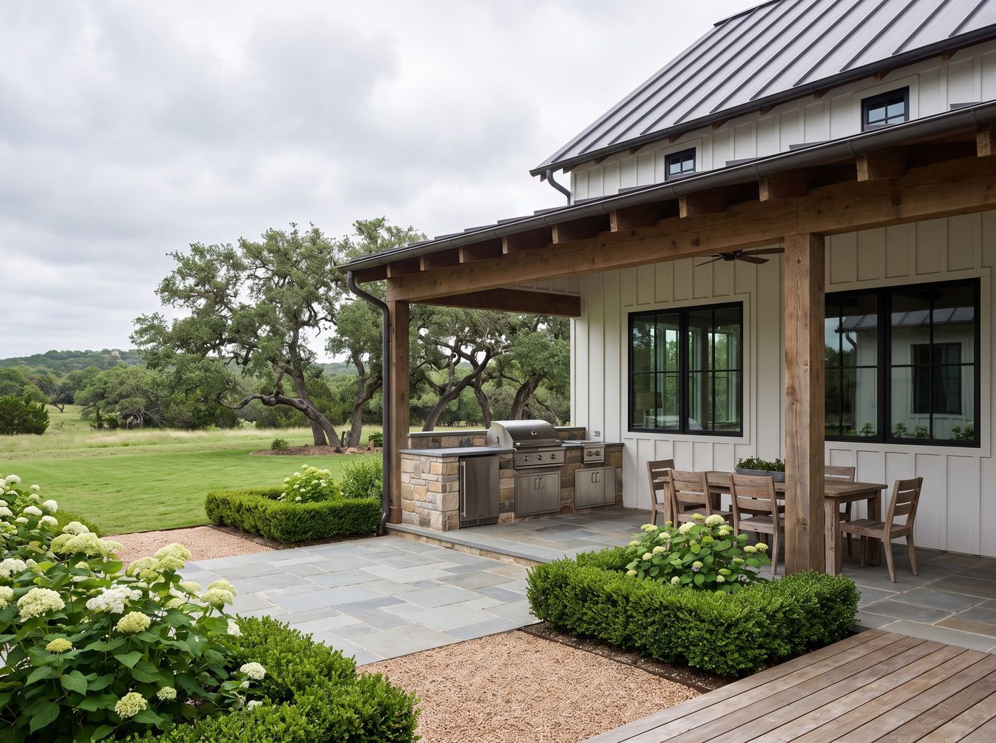 Covered Farmhouse Patio with Grill Station
