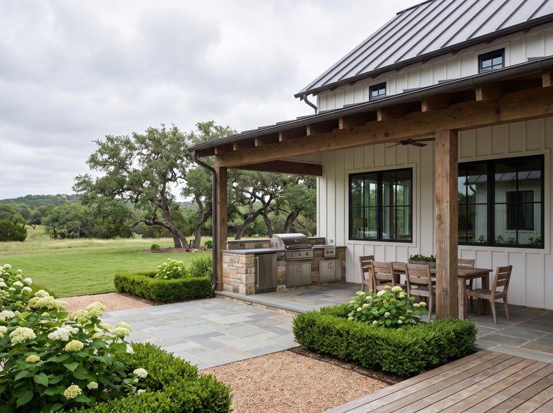 Covered Farmhouse Patio with Grill Station