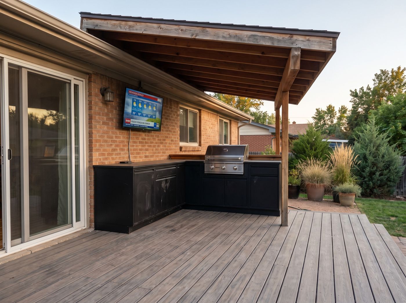 Covered Kitchen on Grey Composite Deck