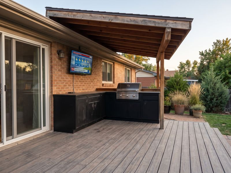 Covered Kitchen on Grey Composite Deck