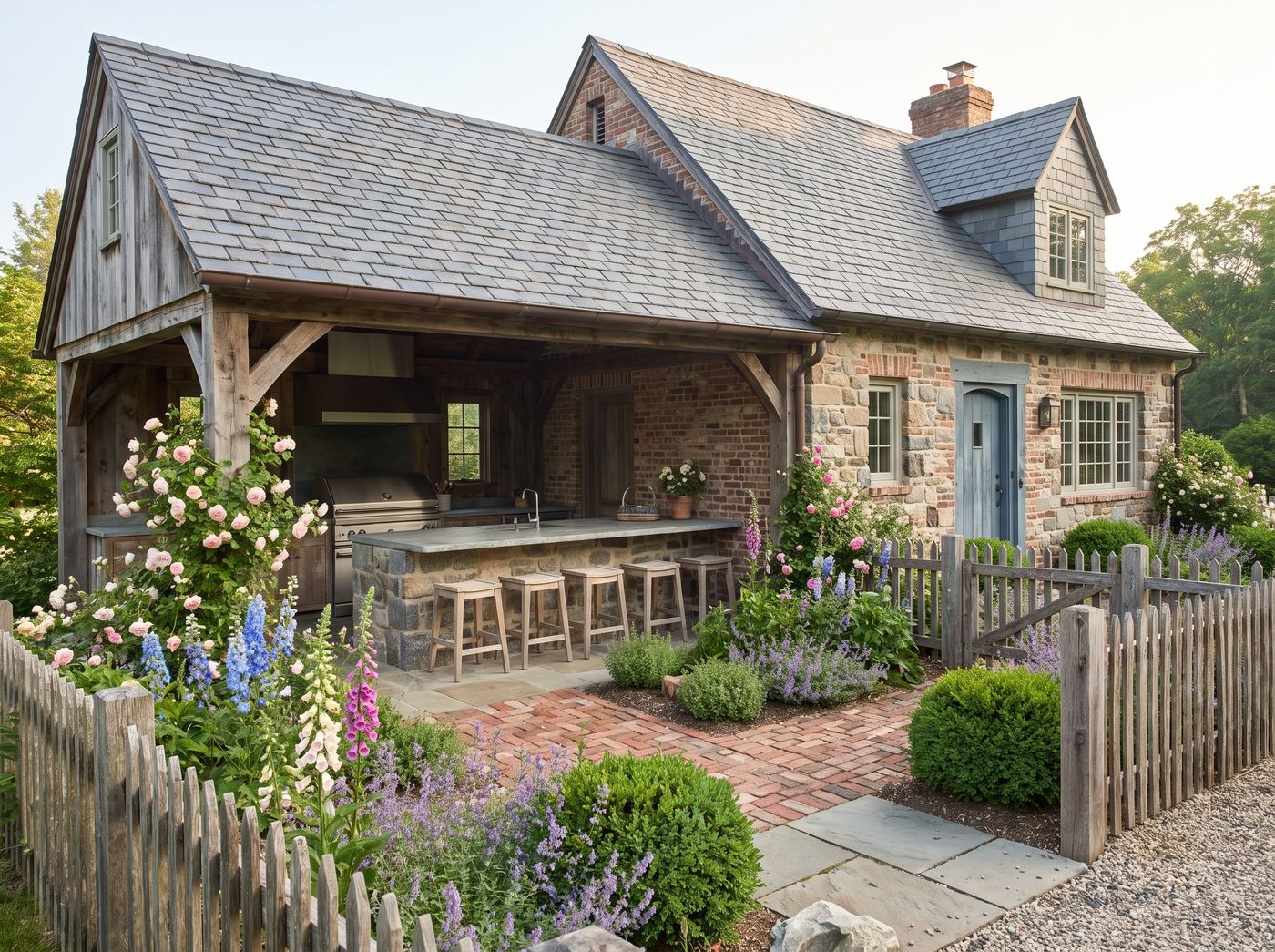 Covered Outdoor Kitchen in Cottage Garden