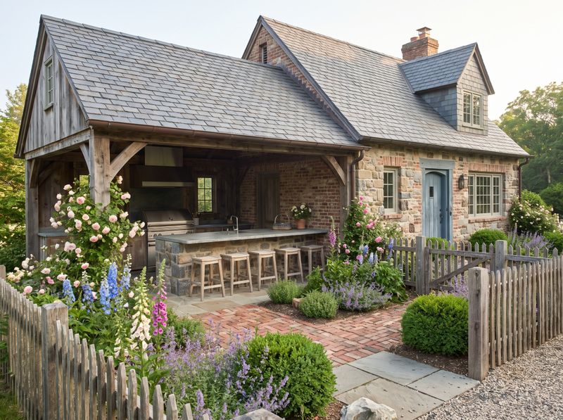 Covered Outdoor Kitchen in Cottage Garden